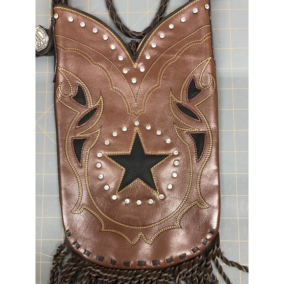 Cowgirl Montana Silversmiths Leather Cowgirl Boot Purse With FRINGE - Picture 4 of 10